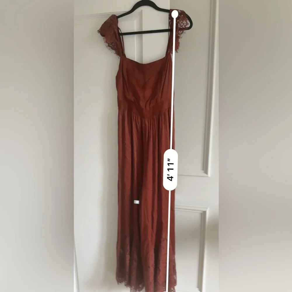By Anthropologie Lace Mix Jumpsuit red rusty brown 2 - Picture 4 of 10